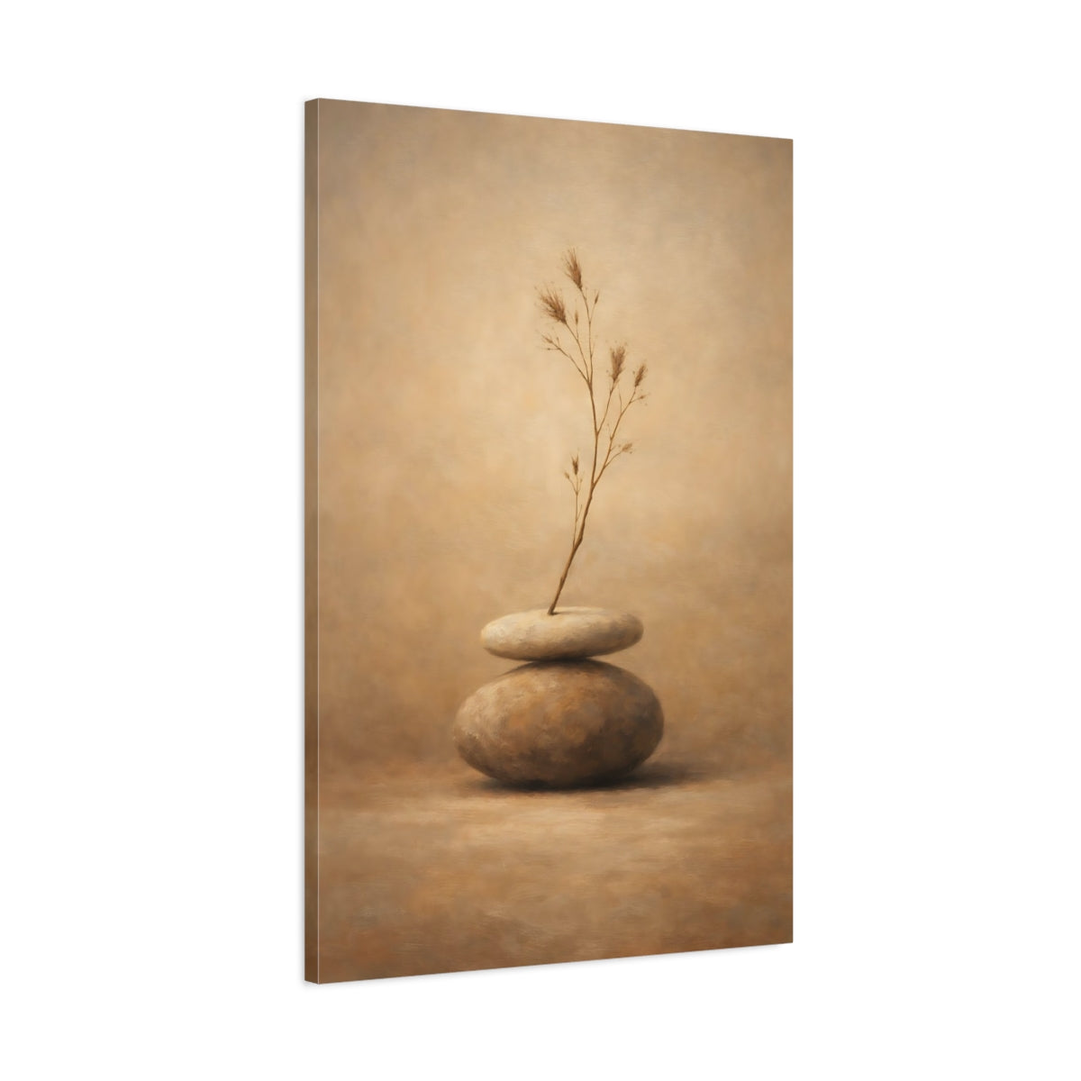 Side Mockup 1. Nature Zen Stones Brown And Beige shown as stretched canvas wall art