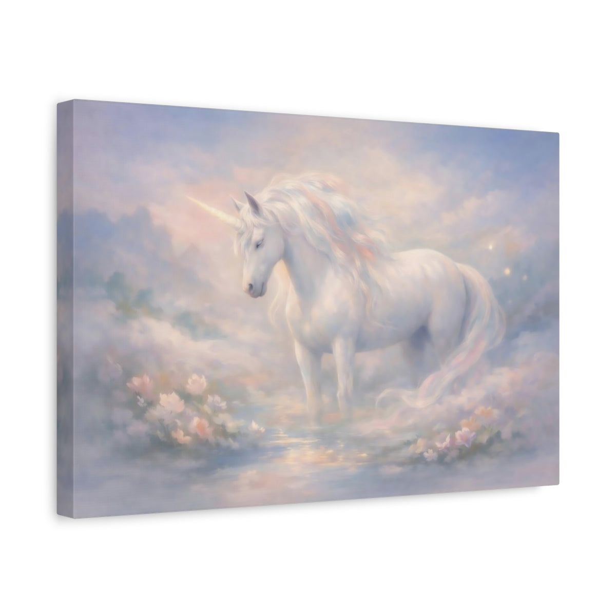 Fairytale Unicorn White Pastel - Canvas Wall Art Print