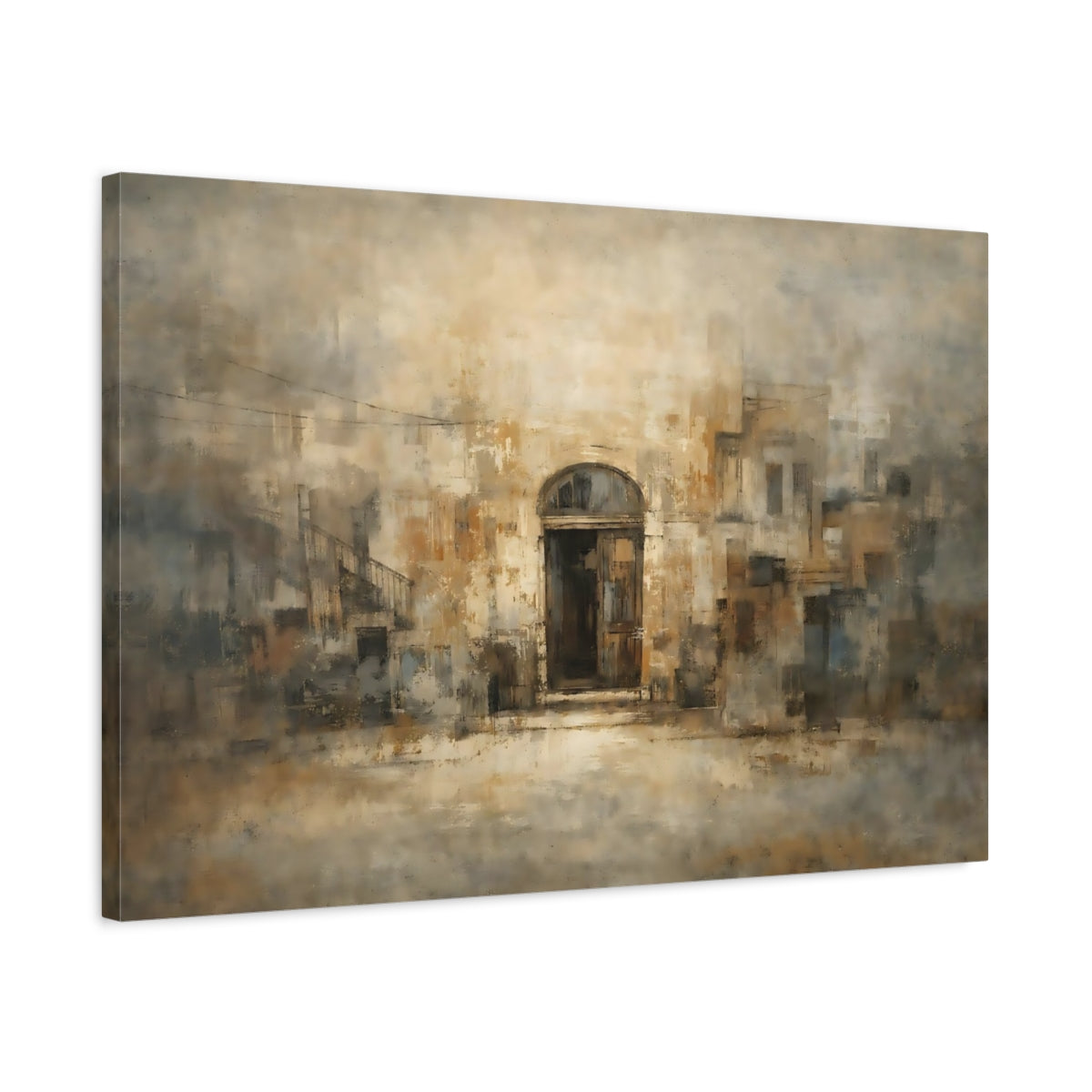 Abstract Old Building Brown And Beige - Canvas Wall Art Print
