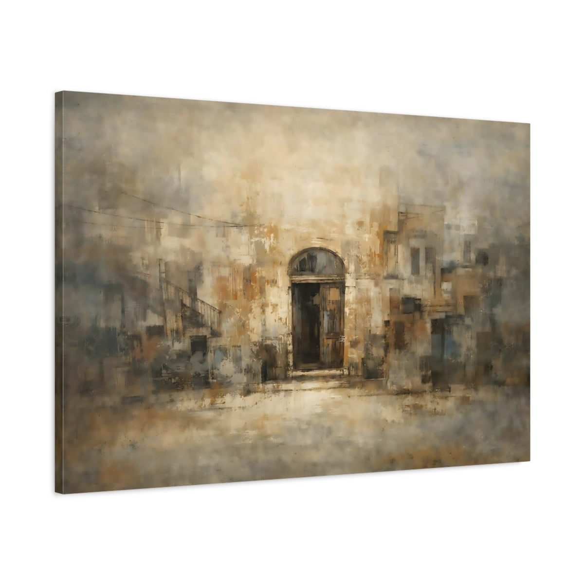 Abstract Old Building Brown And Beige - Canvas Wall Art Print