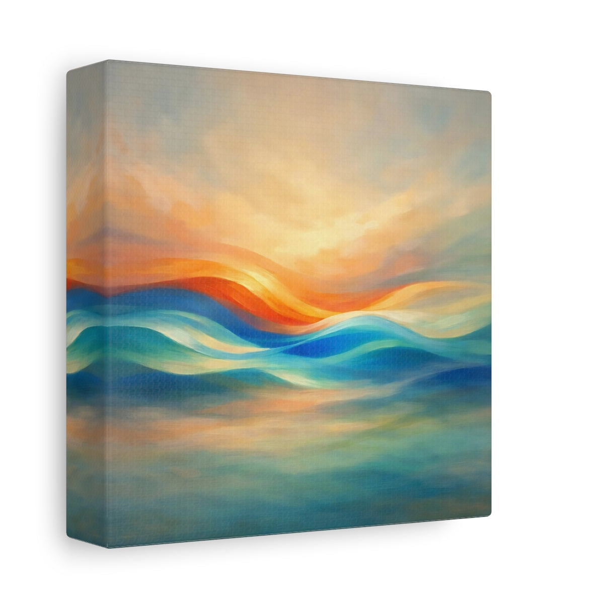 Side Mockup 1. Nature Abstract Waves Orange Blue Waves shown as stretched canvas wall art