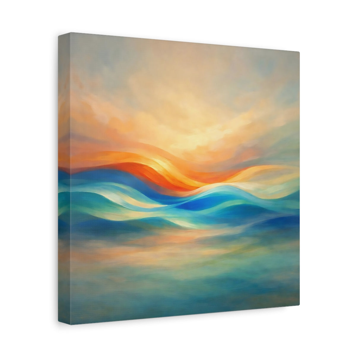 Side Mockup 8. Nature Abstract Waves Orange Blue Waves shown as stretched canvas wall art