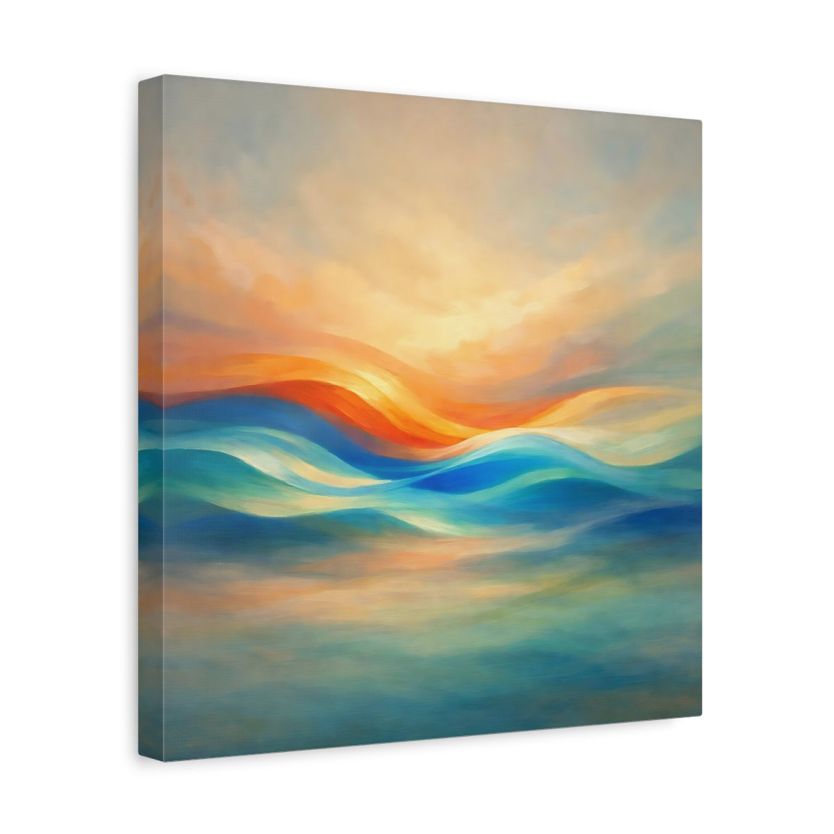 Side Mockup 7. Nature Abstract Waves Orange Blue Waves shown as stretched canvas wall art