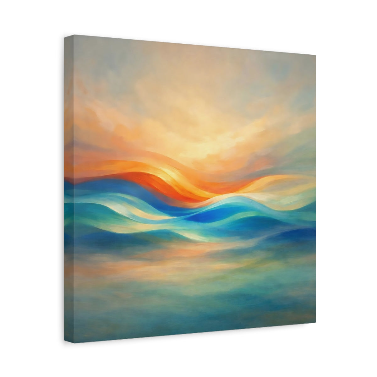 Side Mockup 6. Nature Abstract Waves Orange Blue Waves shown as stretched canvas wall art