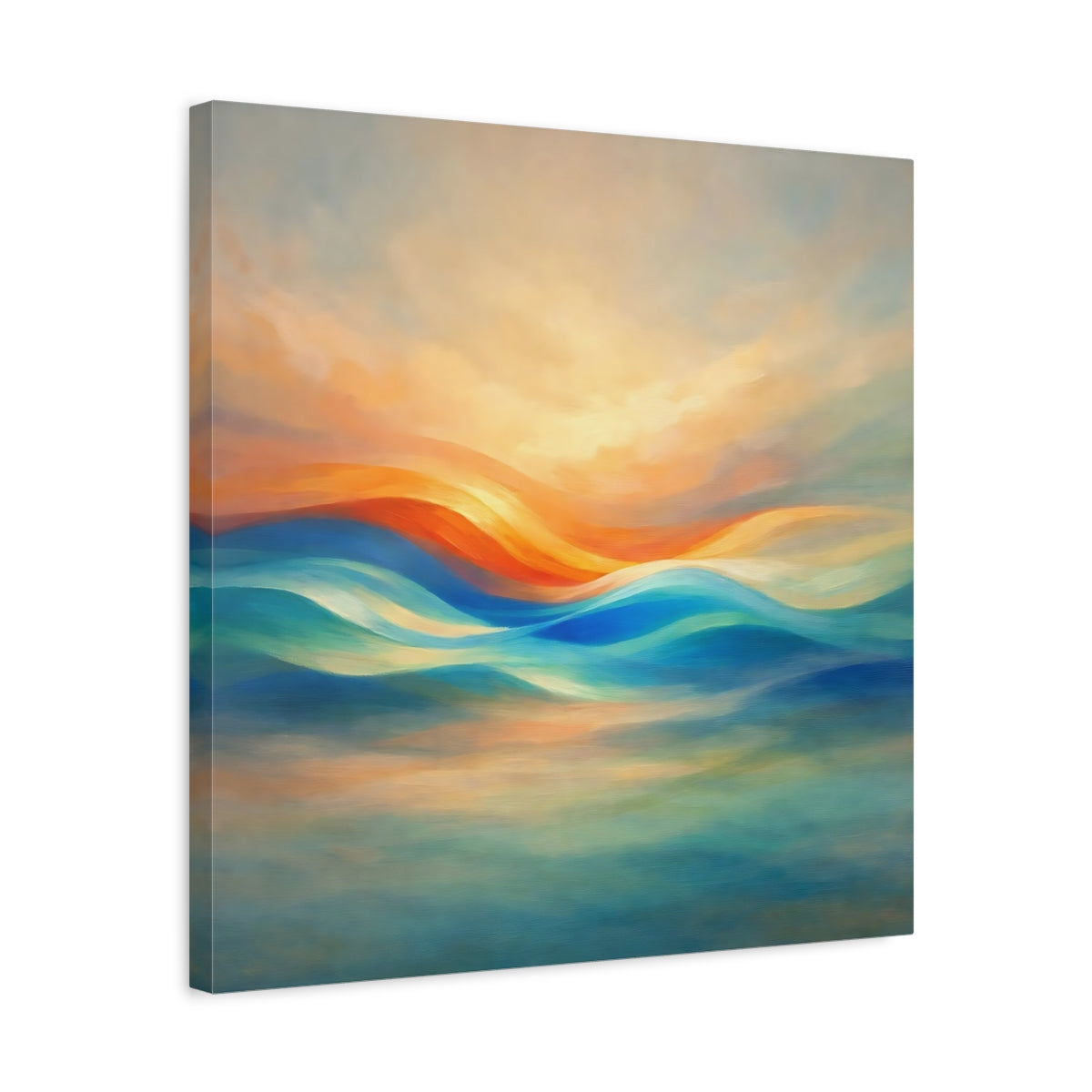 Side Mockup 5. Nature Abstract Waves Orange Blue Waves shown as stretched canvas wall art