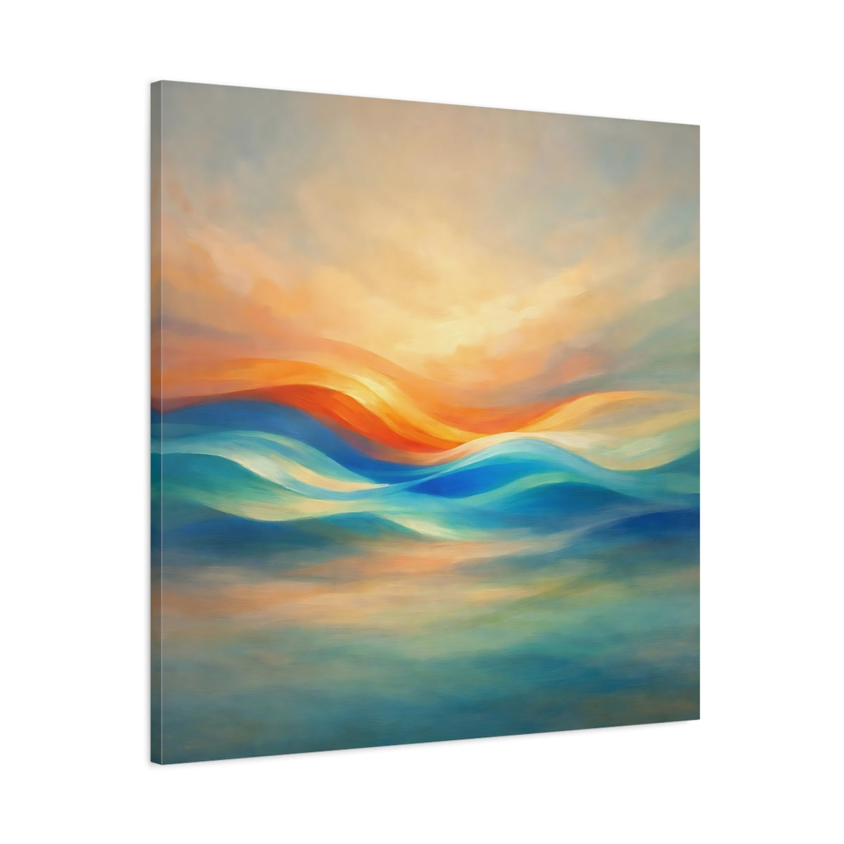 Side Mockup 2. Nature Abstract Waves Orange Blue Waves shown as stretched canvas wall art