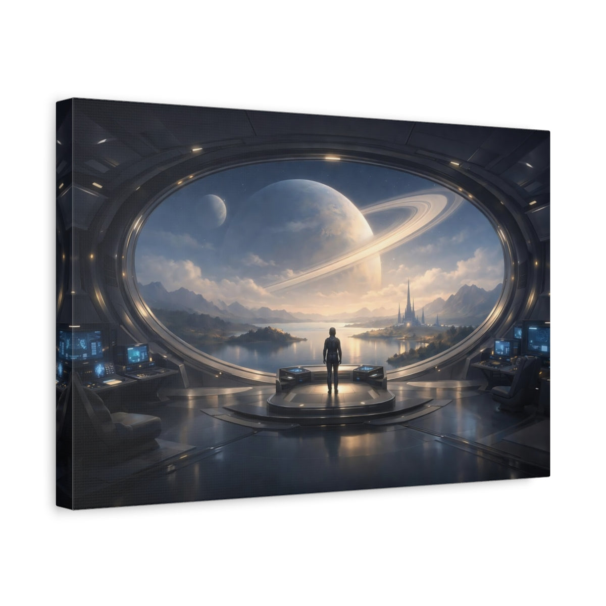 Science Fiction Leaves Serene Ringed Planet - Canvas Wall Art Print