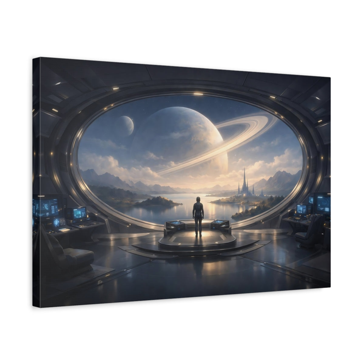 Science Fiction Leaves Serene Ringed Planet - Canvas Wall Art Print