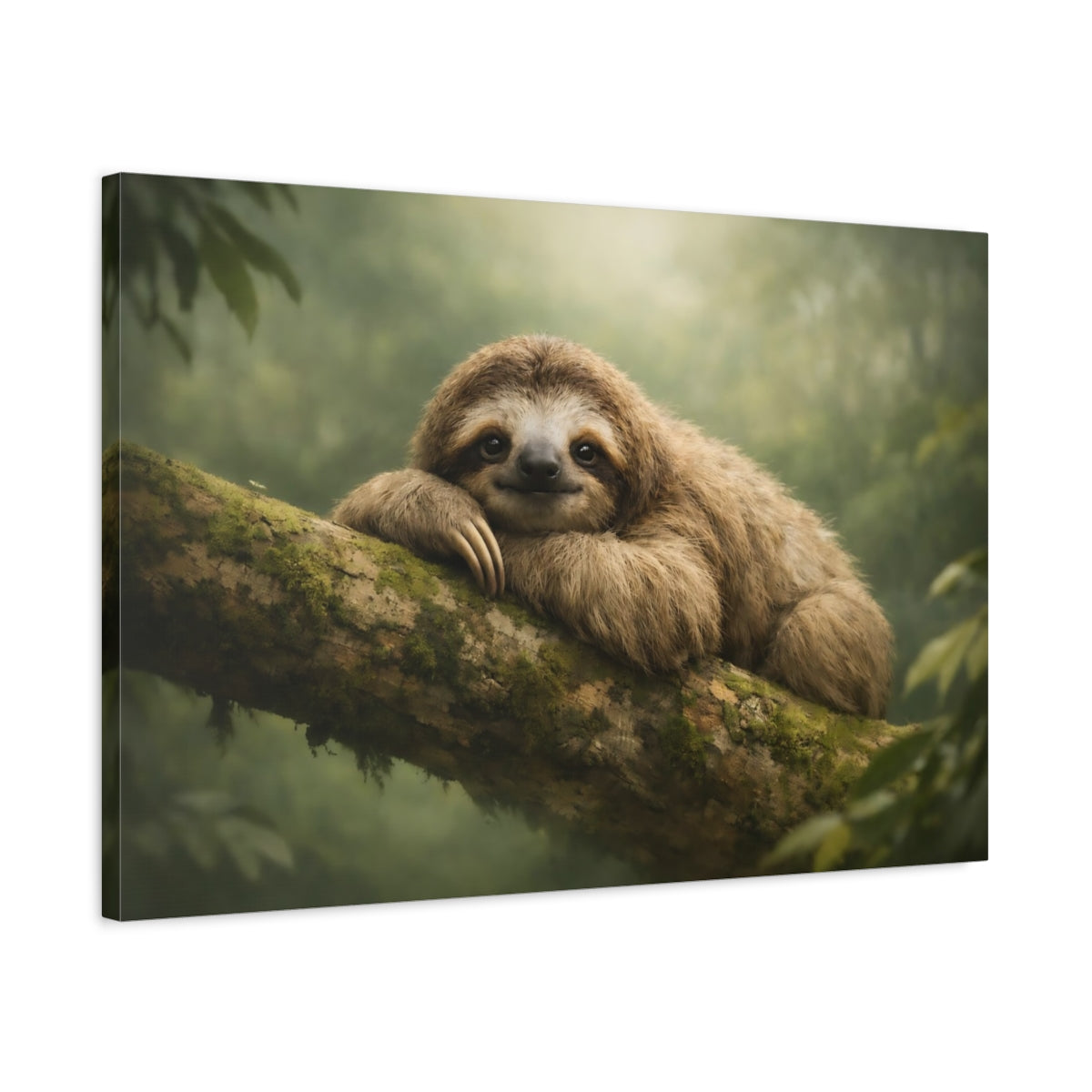 Animals Sloth Brown Green - Canvas Wall Art Print
