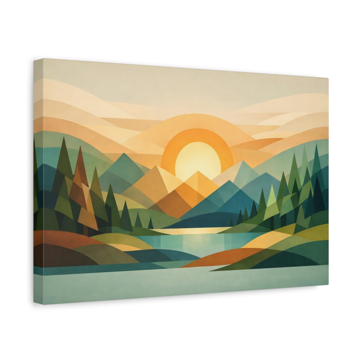 Geometric Forest Mountain Landscape Nature - Canvas Wall Art Print