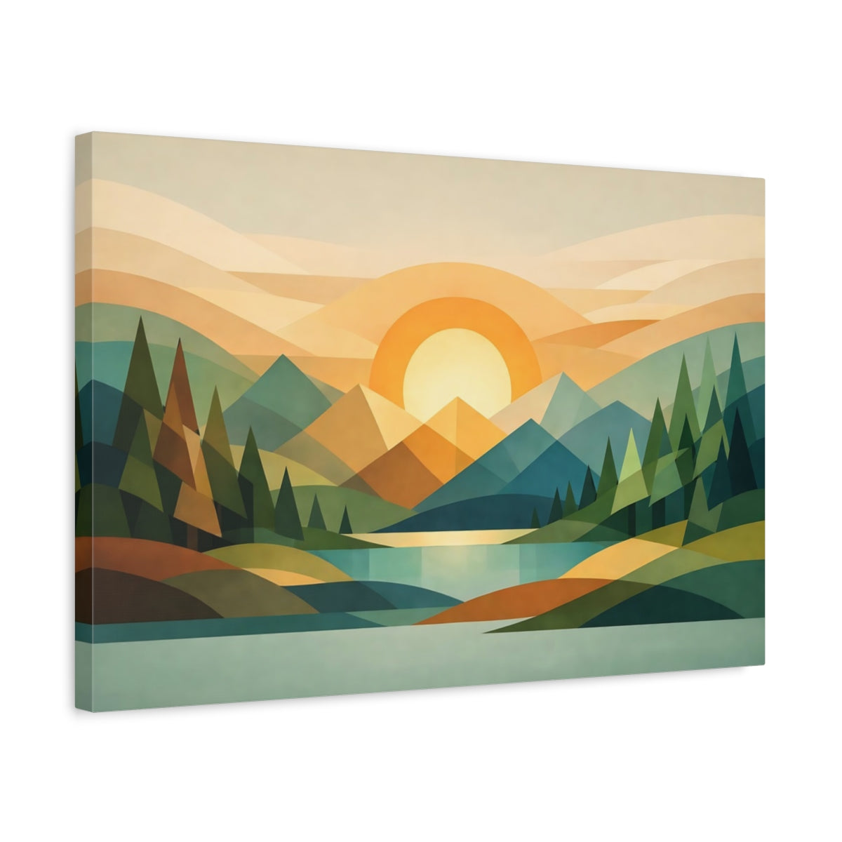 Geometric Forest Mountain Landscape Nature - Canvas Wall Art Print