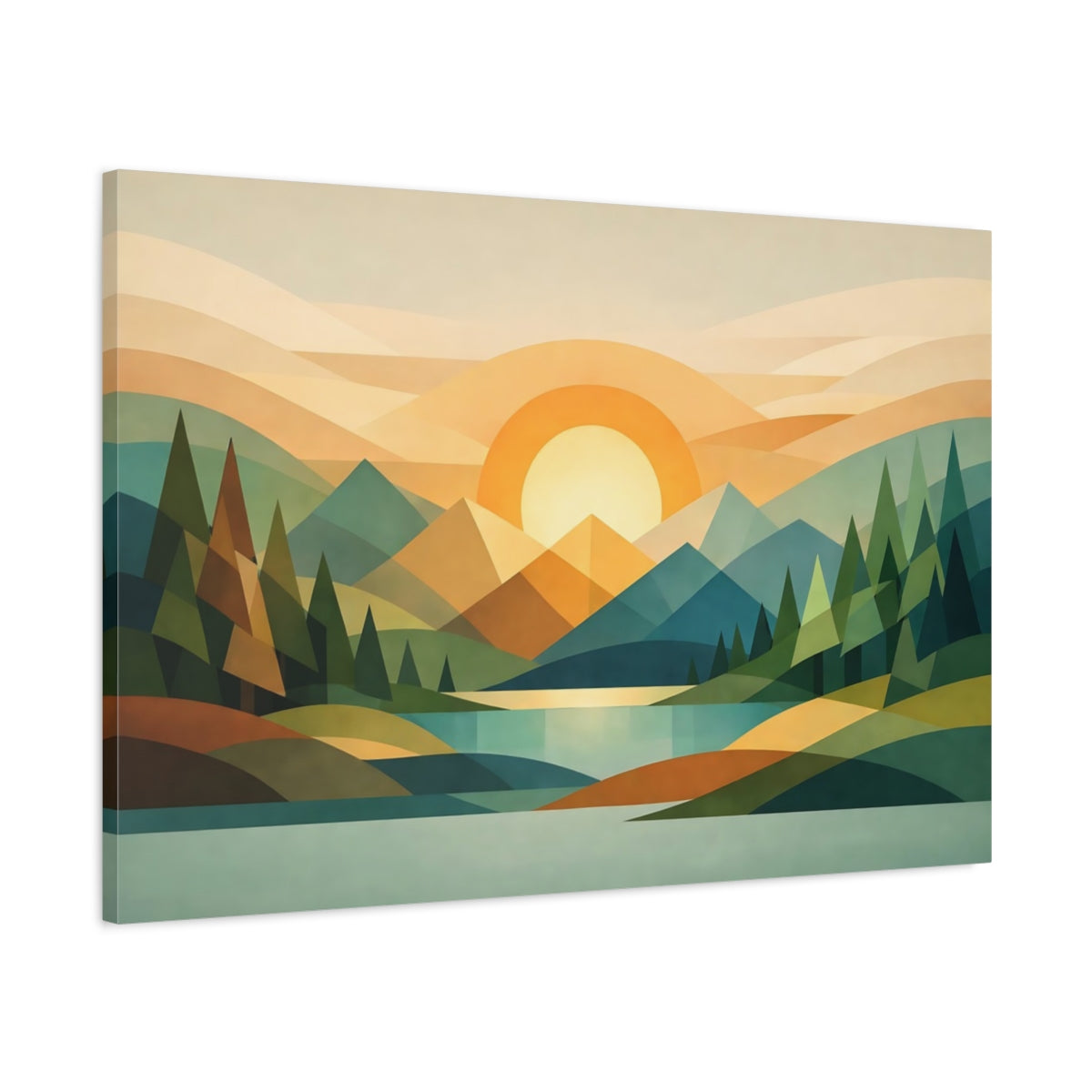 Geometric Forest Mountain Landscape Nature - Canvas Wall Art Print
