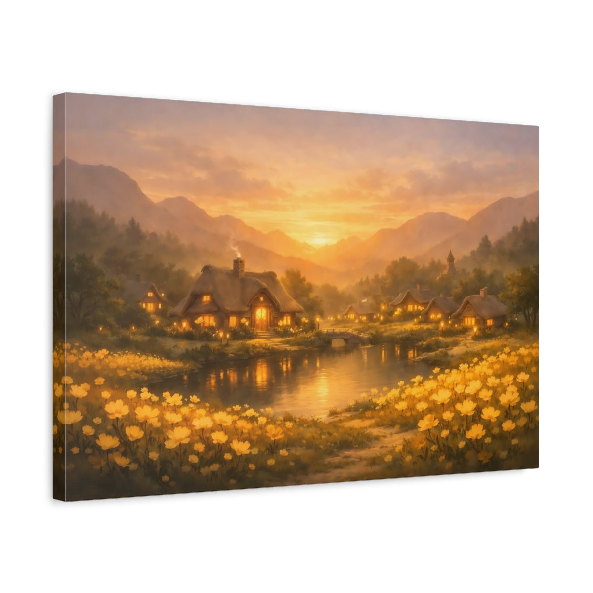 Golden Glow Flower Village Cottage Fairytale - Canvas Wall Art Print