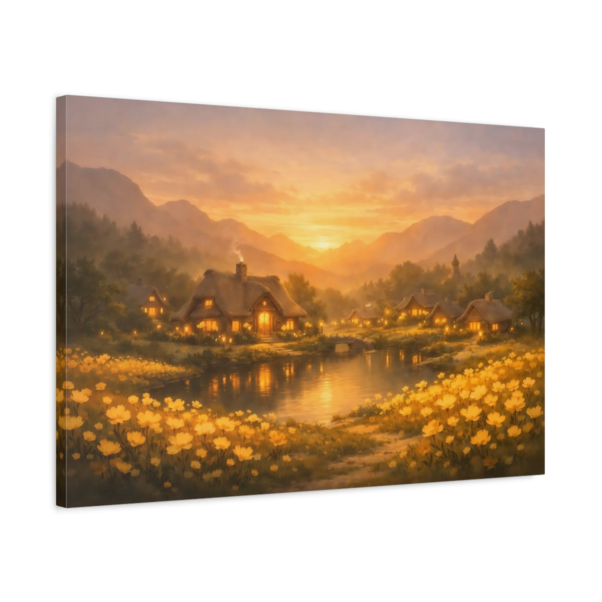 Golden Glow Flower Village Cottage Fairytale - Canvas Wall Art Print