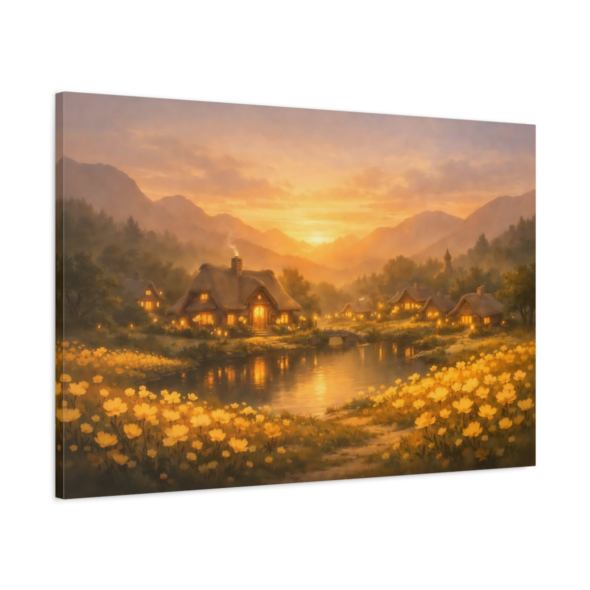 Golden Glow Flower Village Cottage Fairytale - Canvas Wall Art Print