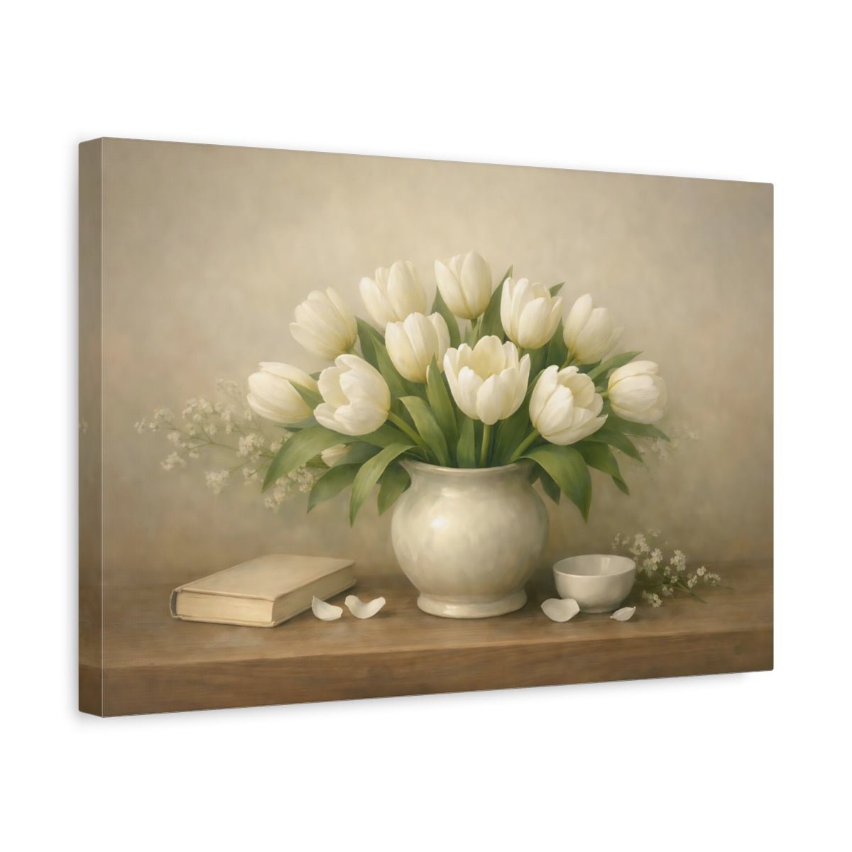 Flowers Tulips White Floral - Canvas Wall Art Print