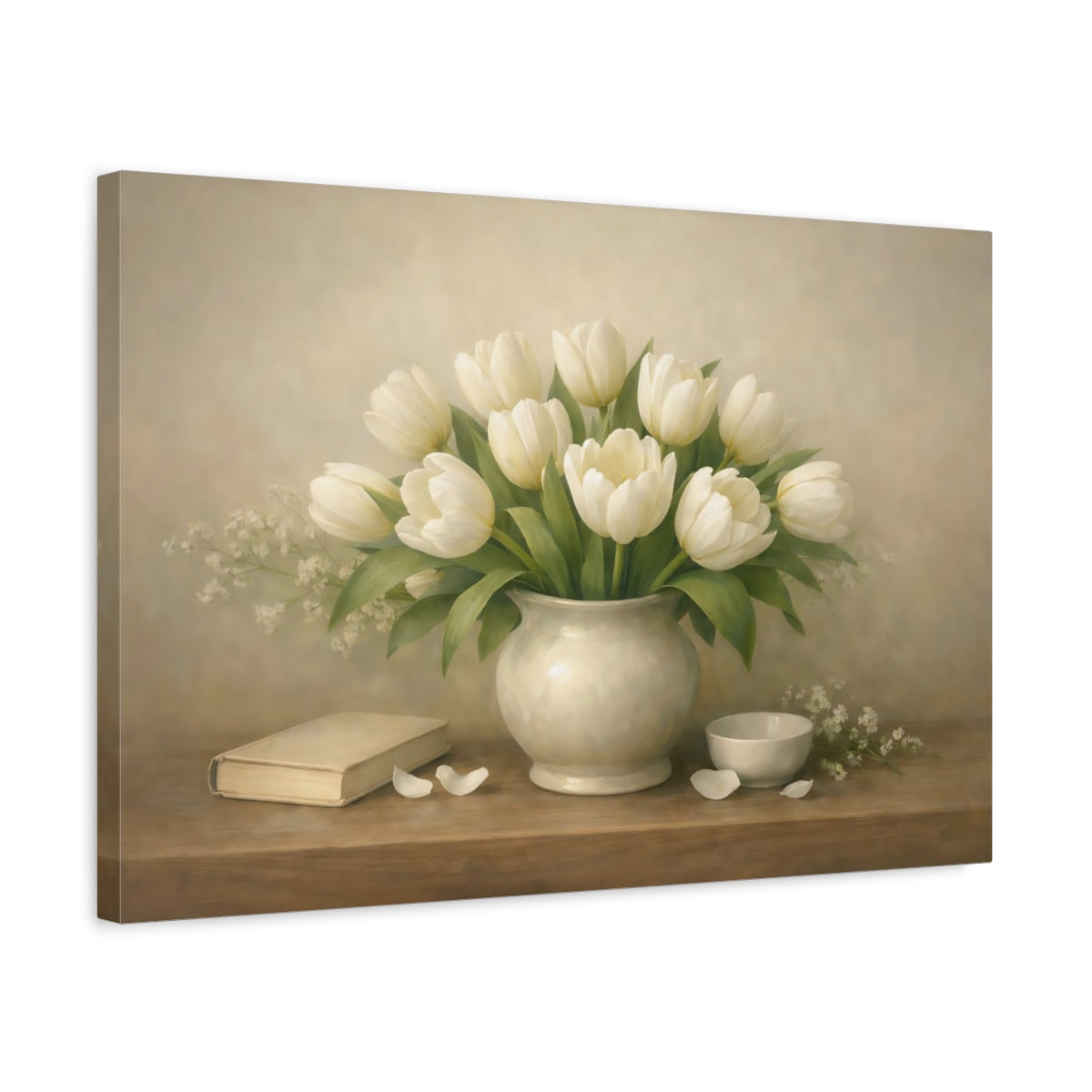 Flowers Tulips White Floral - Canvas Wall Art Print