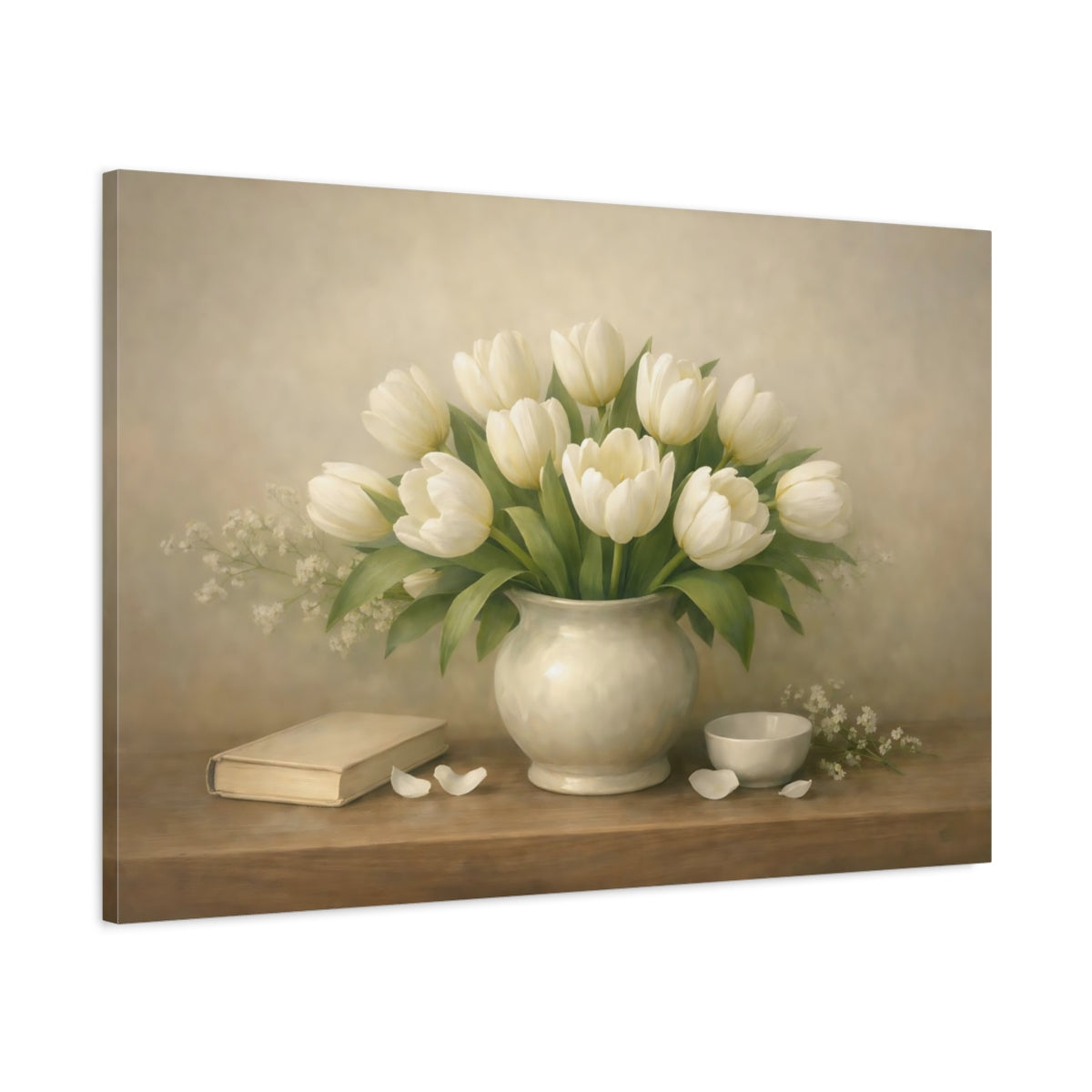 Flowers Tulips White Floral - Canvas Wall Art Print