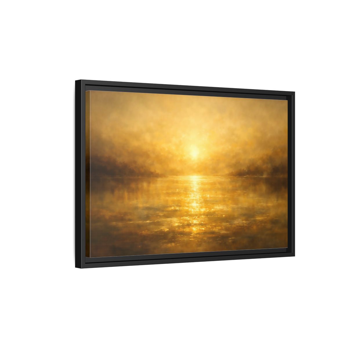 Side Mockup 1. Vintage Golden Water shown as stretched canvas wall art