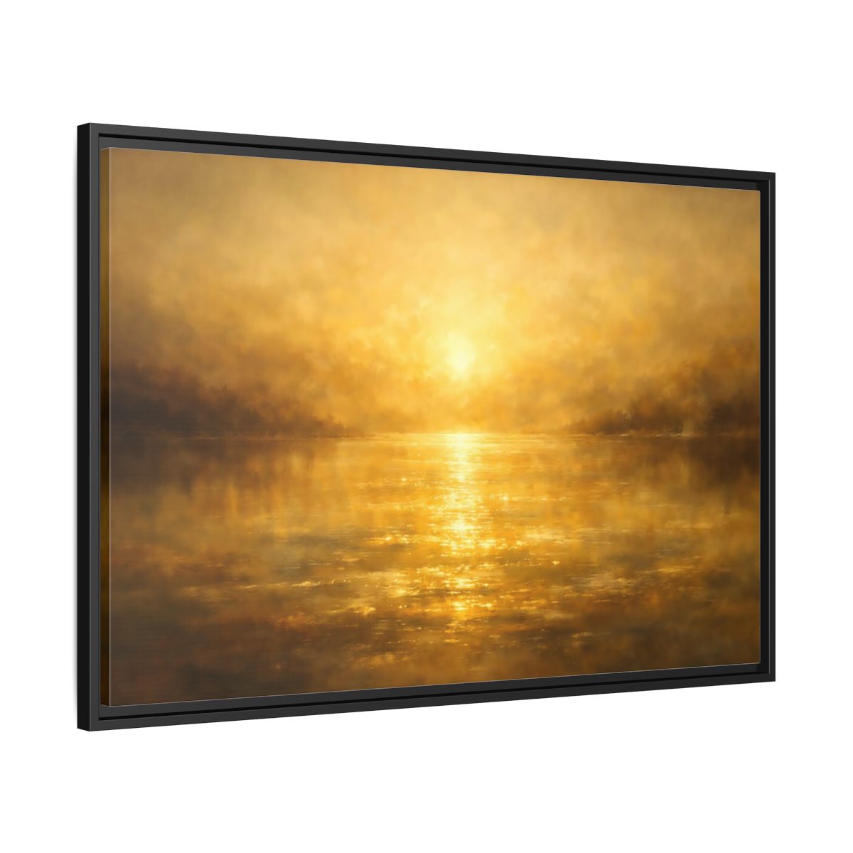Side Mockup 3. Vintage Golden Water shown as stretched canvas wall art