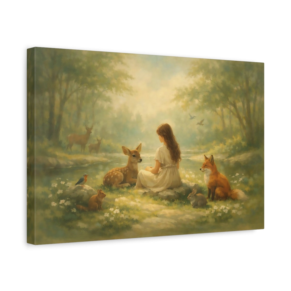 Fairytale Girl And Animals Enchanted Forest - Canvas Wall Art Print