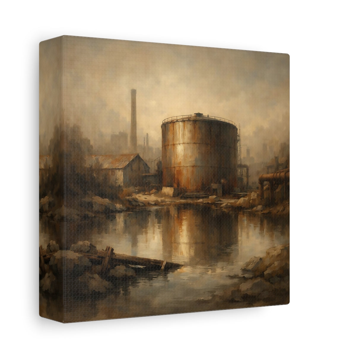Side Mockup 1. Vintage Industrial Site Industrial Decay shown as stretched canvas wall art