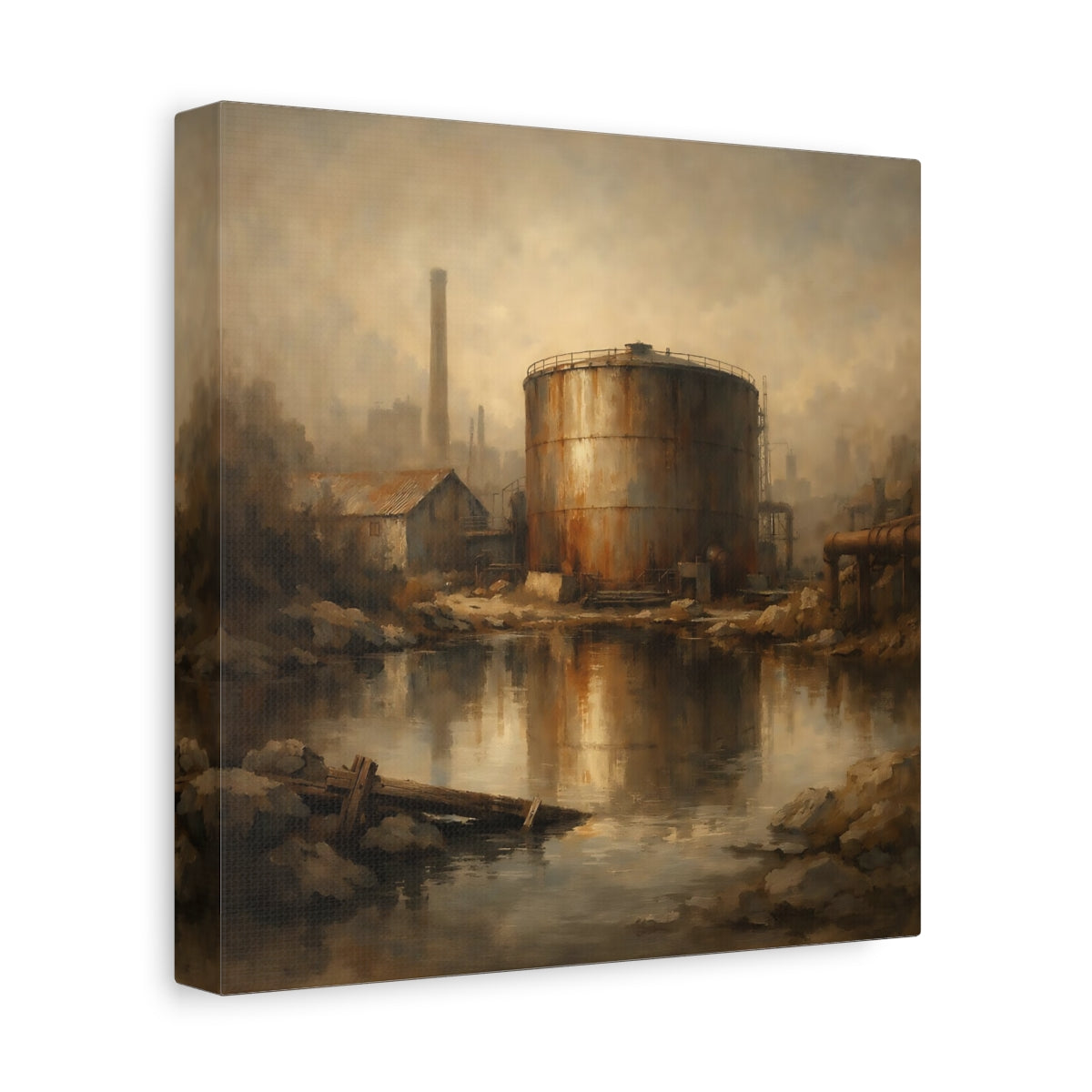 Side Mockup 9. Vintage Industrial Site Industrial Decay shown as stretched canvas wall art