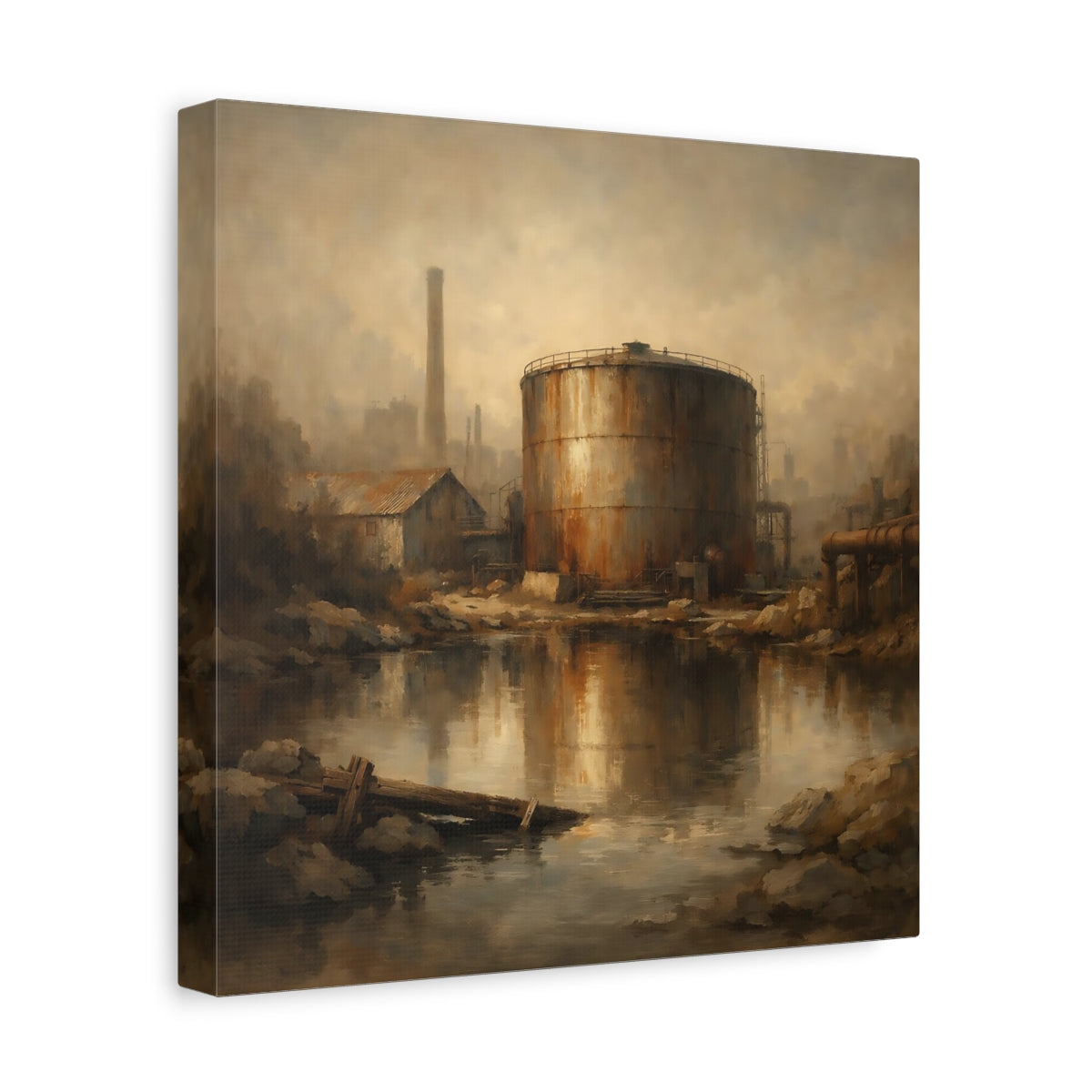 Side Mockup 8. Vintage Industrial Site Industrial Decay shown as stretched canvas wall art