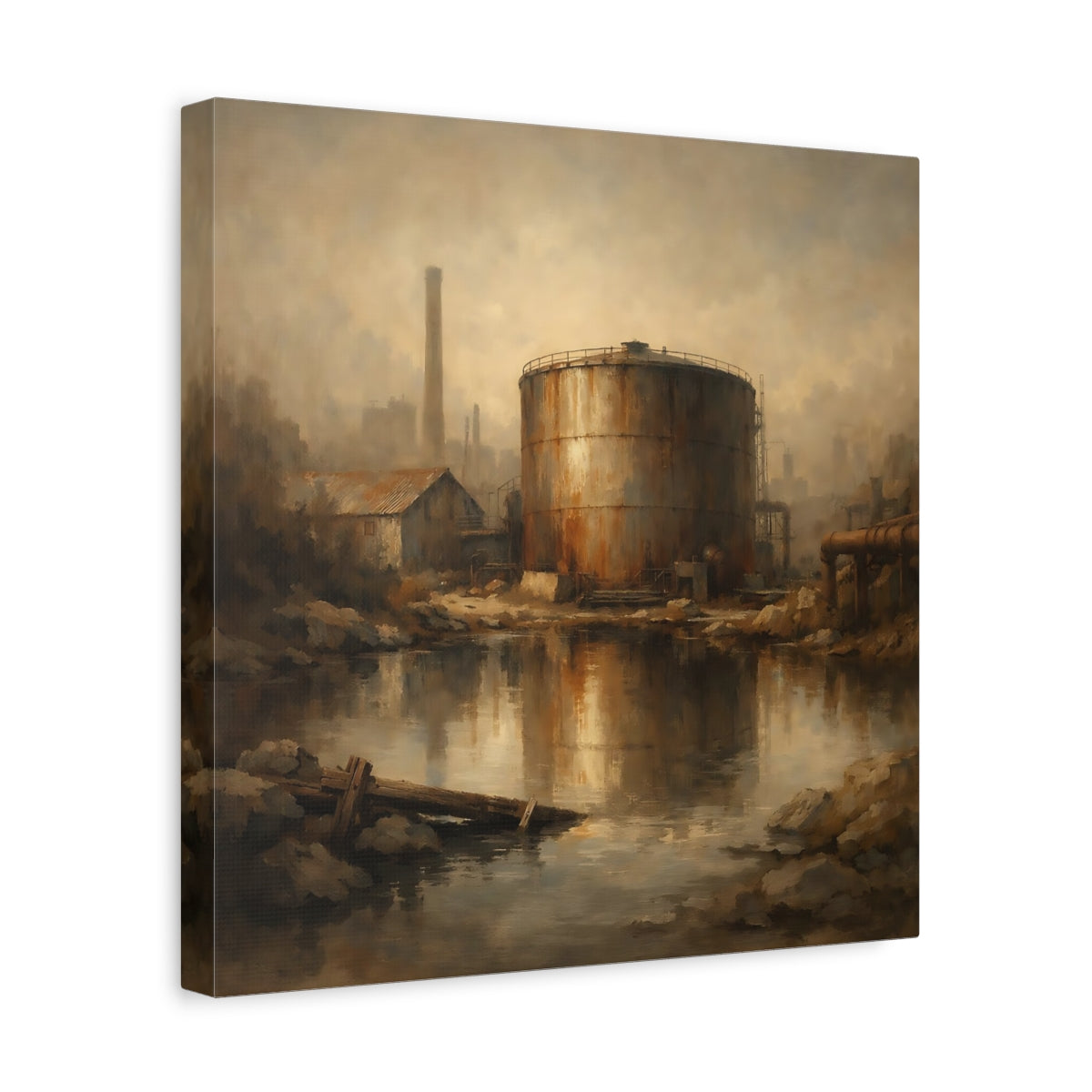 Side Mockup 7. Vintage Industrial Site Industrial Decay shown as stretched canvas wall art