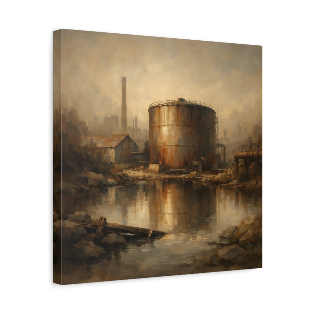 Side Mockup 6. Vintage Industrial Site Industrial Decay shown as stretched canvas wall art
