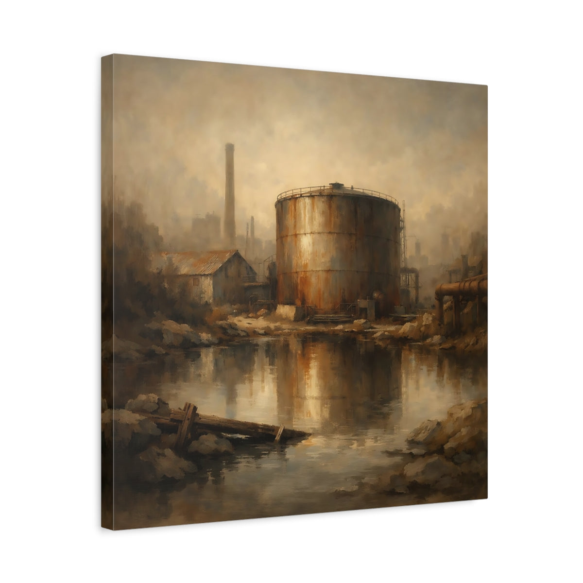 Side Mockup 5. Vintage Industrial Site Industrial Decay shown as stretched canvas wall art