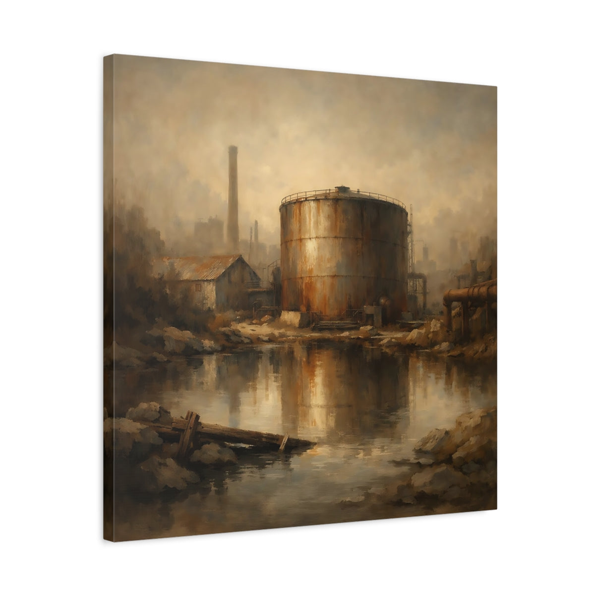 Side Mockup 4. Vintage Industrial Site Industrial Decay shown as stretched canvas wall art