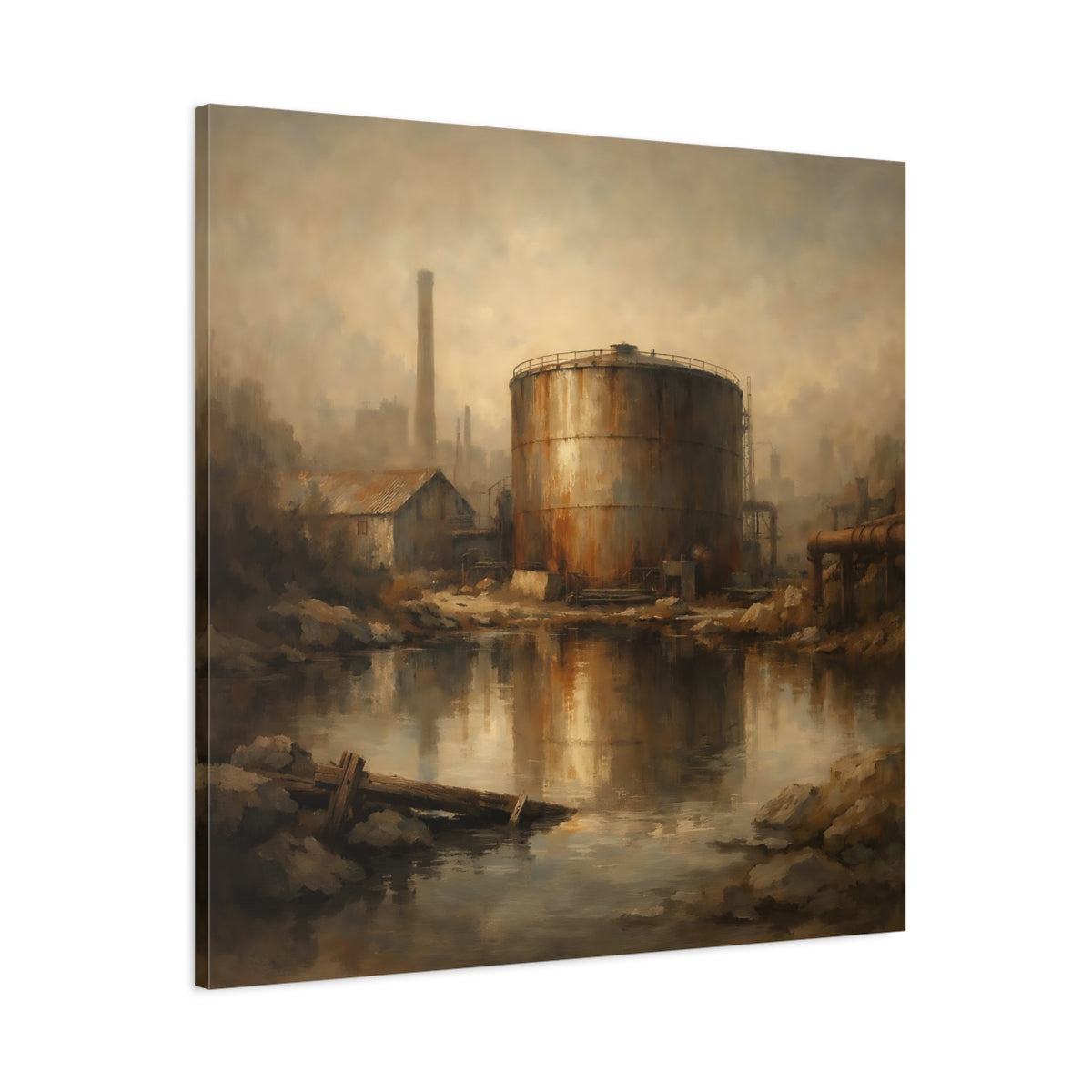 Side Mockup 2. Vintage Industrial Site Industrial Decay shown as stretched canvas wall art