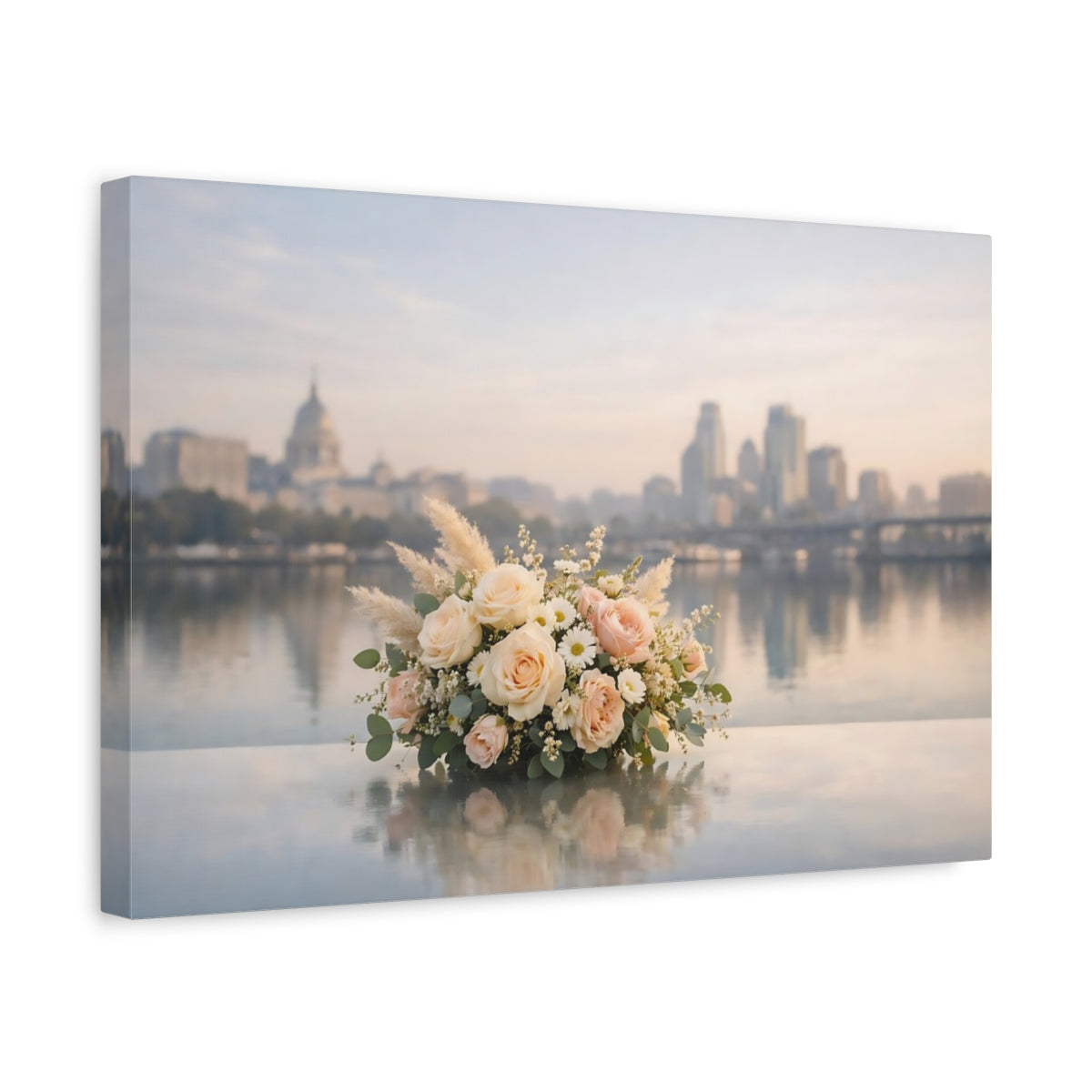 Floral Neutral City Reflection Flower Bouquet - Canvas Wall Art Print