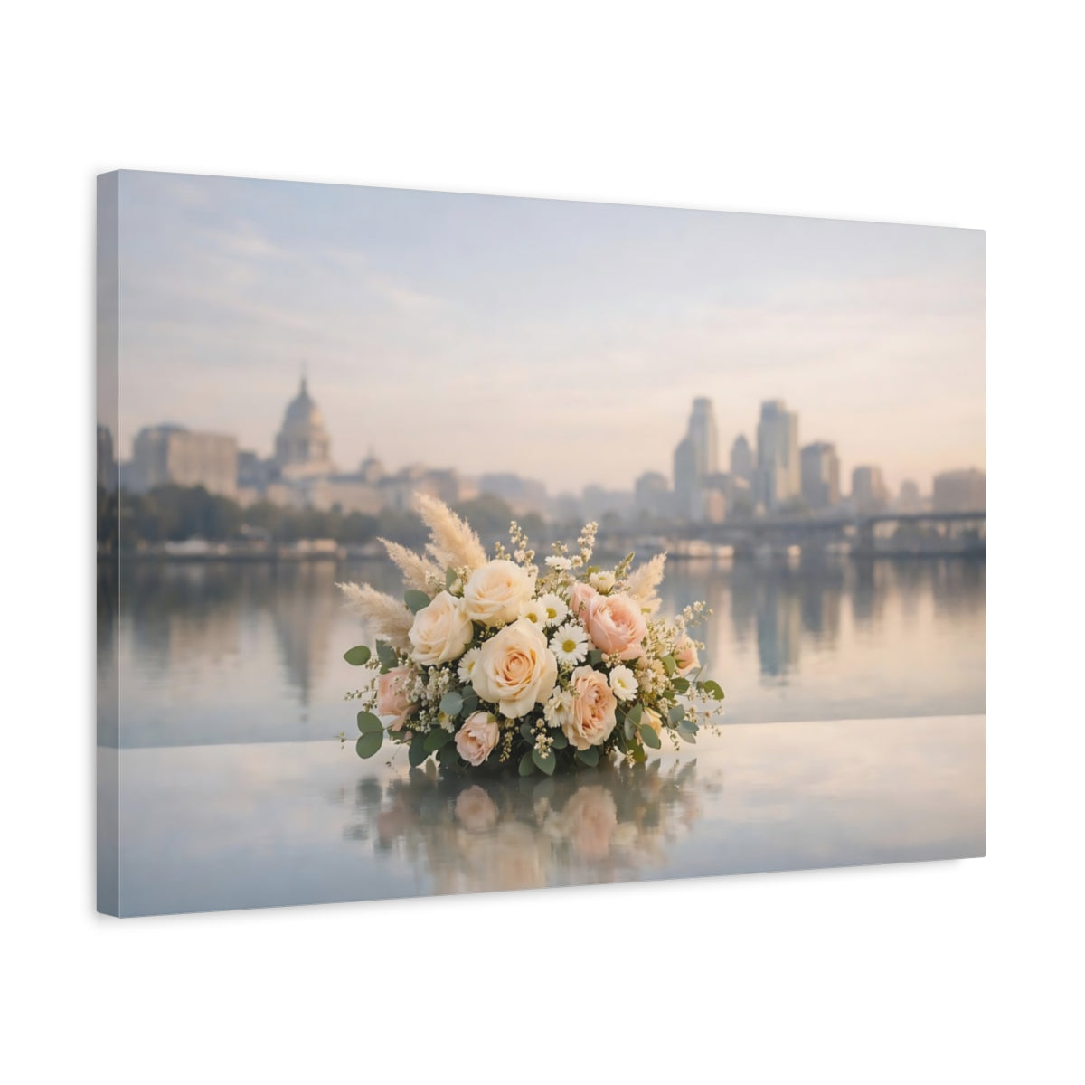 Floral Neutral City Reflection Flower Bouquet - Canvas Wall Art Print