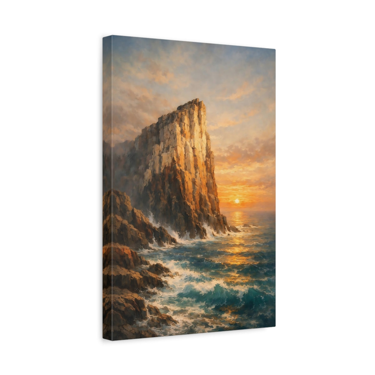 Nature Ocean Cliffs Orange Blue - Canvas Wall Art Print