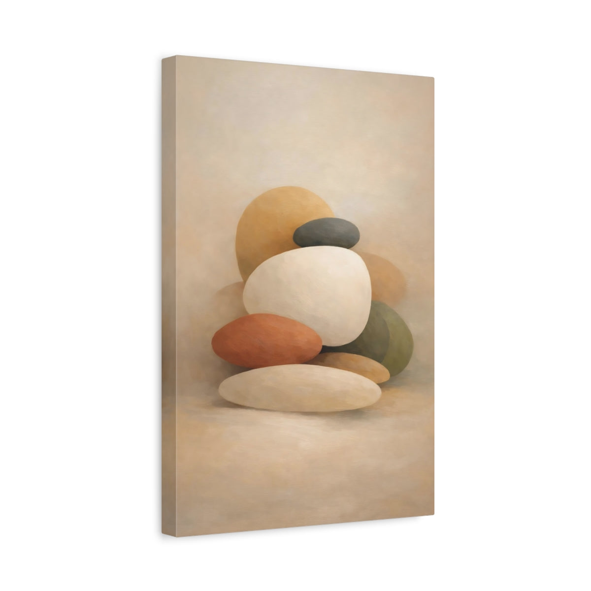 Side Mockup 4. Abstract Stacked Stones Neutral Stacked Stones shown as stretched canvas wall art
