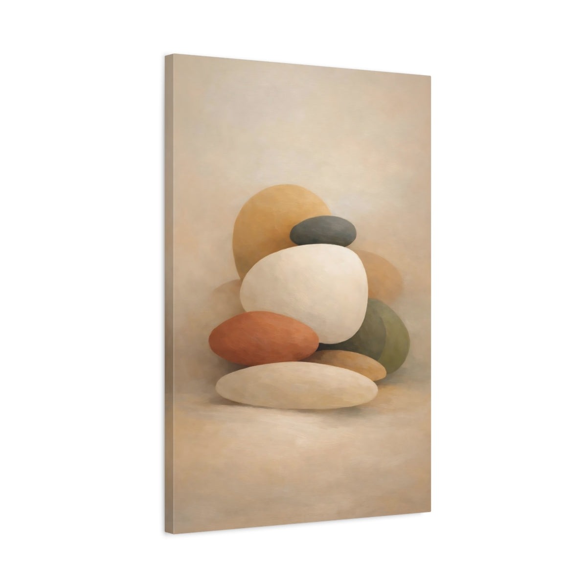 Side Mockup 2. Abstract Stacked Stones Neutral Stacked Stones shown as stretched canvas wall art