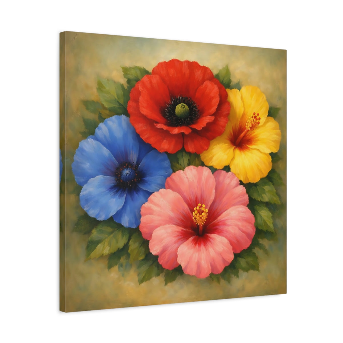 Side Mockup 4. Floral Vibrant Flowers Colorful Floral shown as stretched canvas wall art