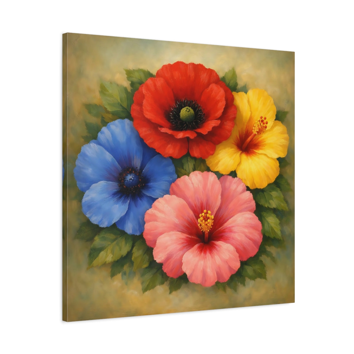 Side Mockup 3. Floral Vibrant Flowers Colorful Floral shown as stretched canvas wall art