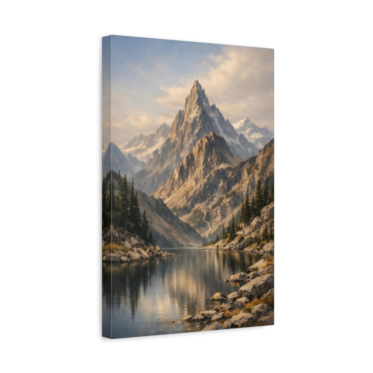 Side Mockup 4. Nature Mountain Lake Mountain Lake Landscape shown as stretched canvas wall art