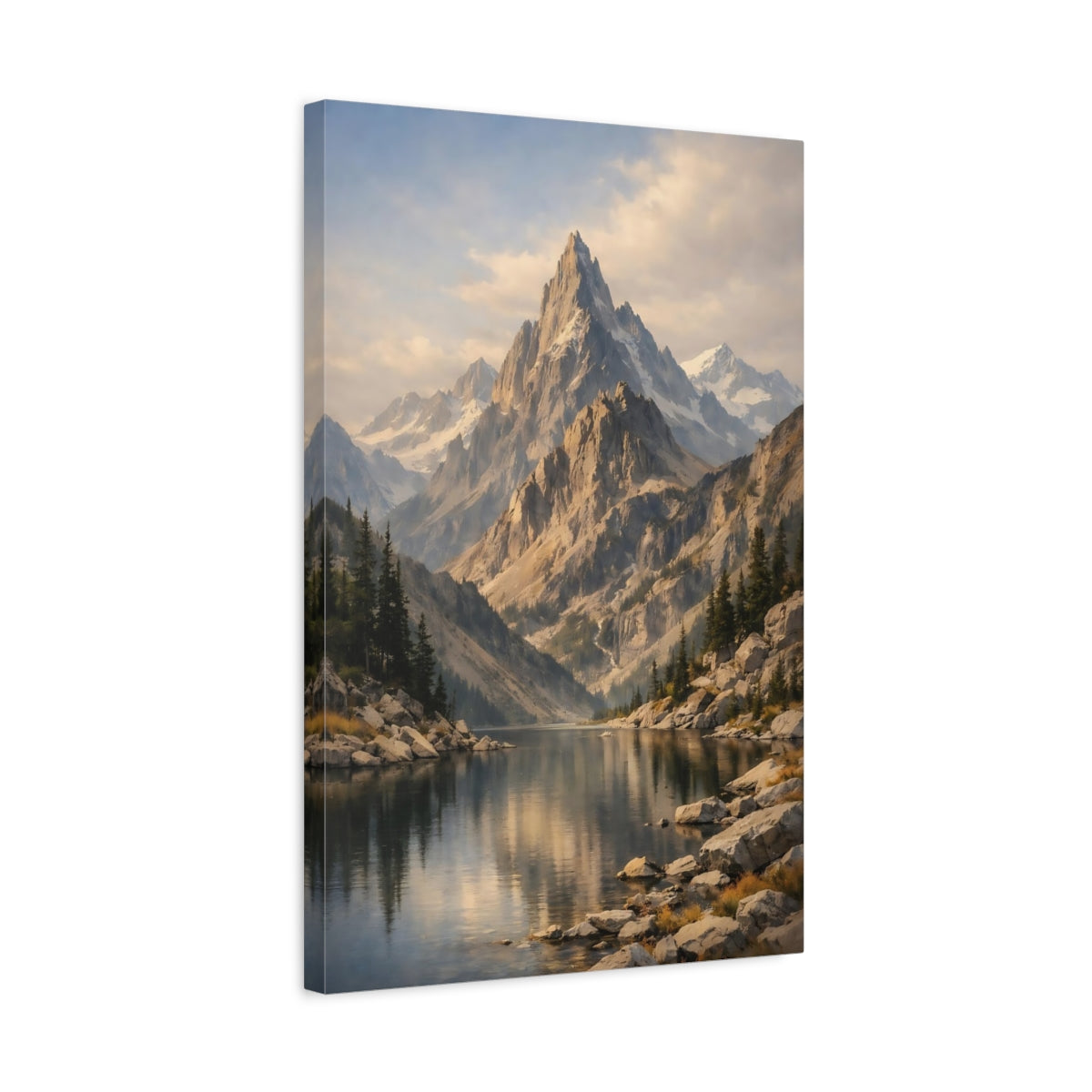 Side Mockup 3. Nature Mountain Lake Mountain Lake Landscape shown as stretched canvas wall art