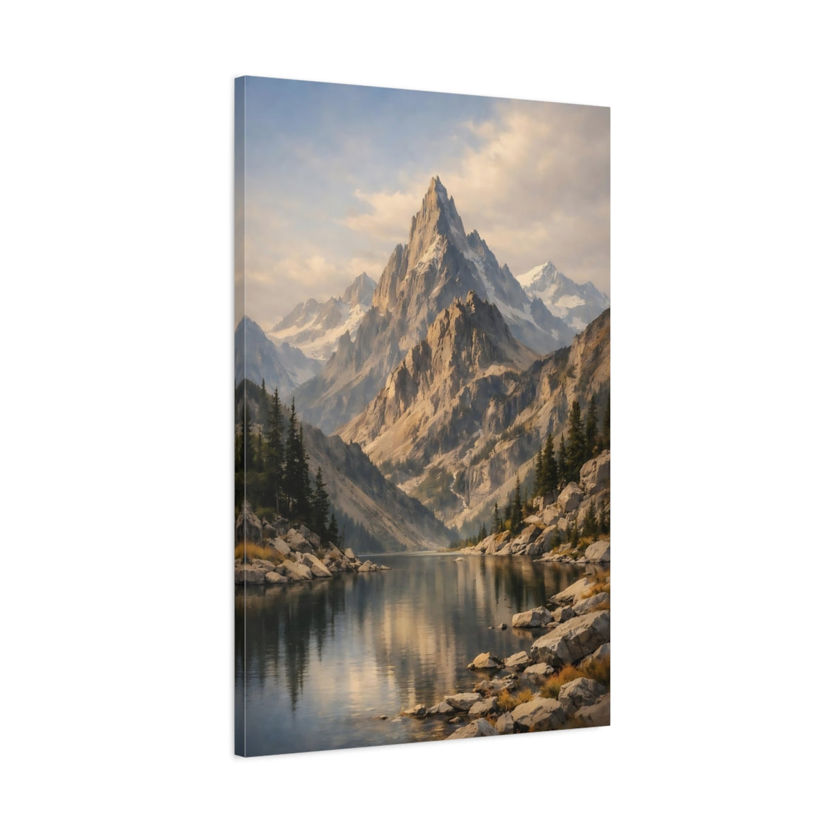 Side Mockup 1. Nature Mountain Lake Mountain Lake Landscape shown as stretched canvas wall art