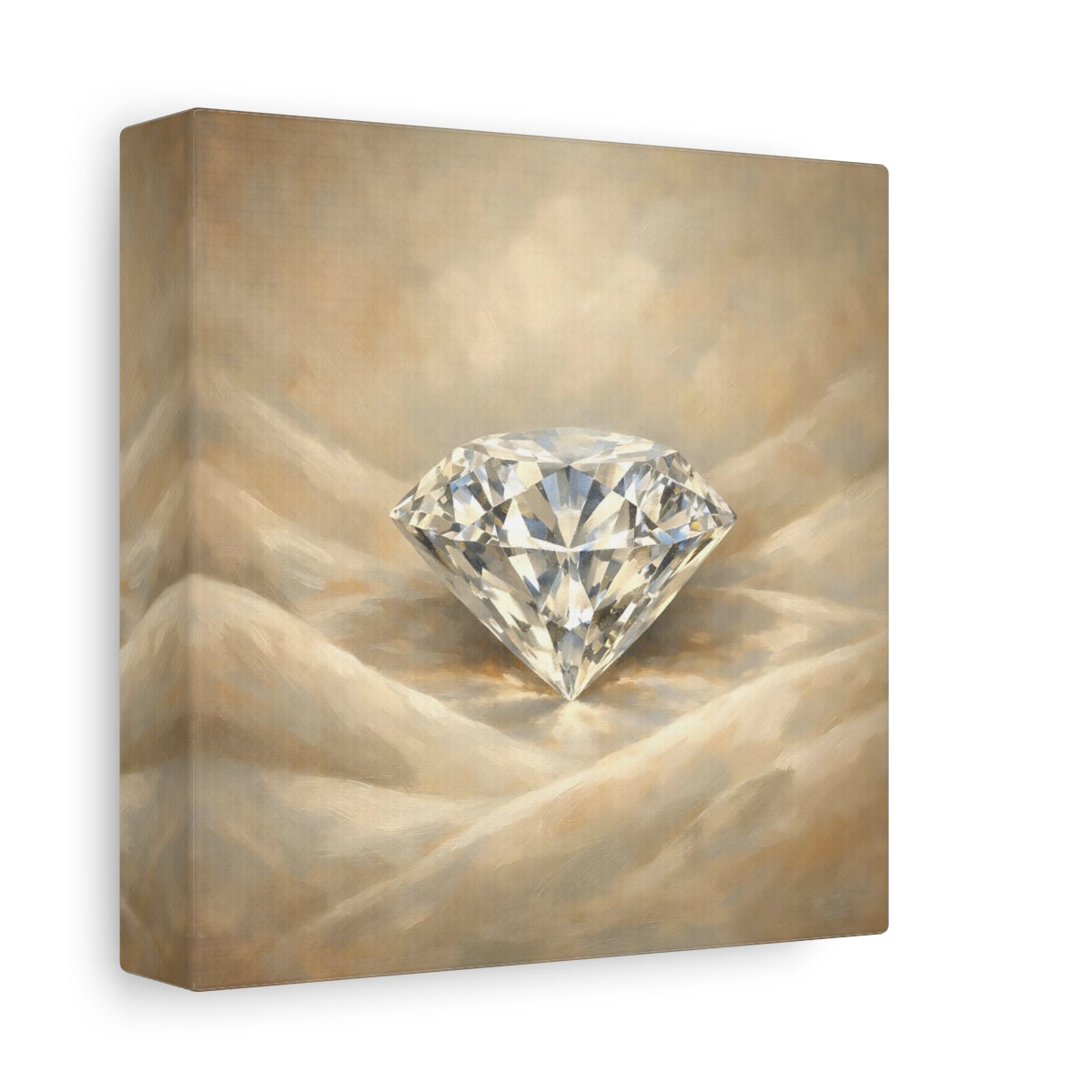 Side Mockup 1. Abstract Diamond Gold Diamond shown as stretched canvas wall art