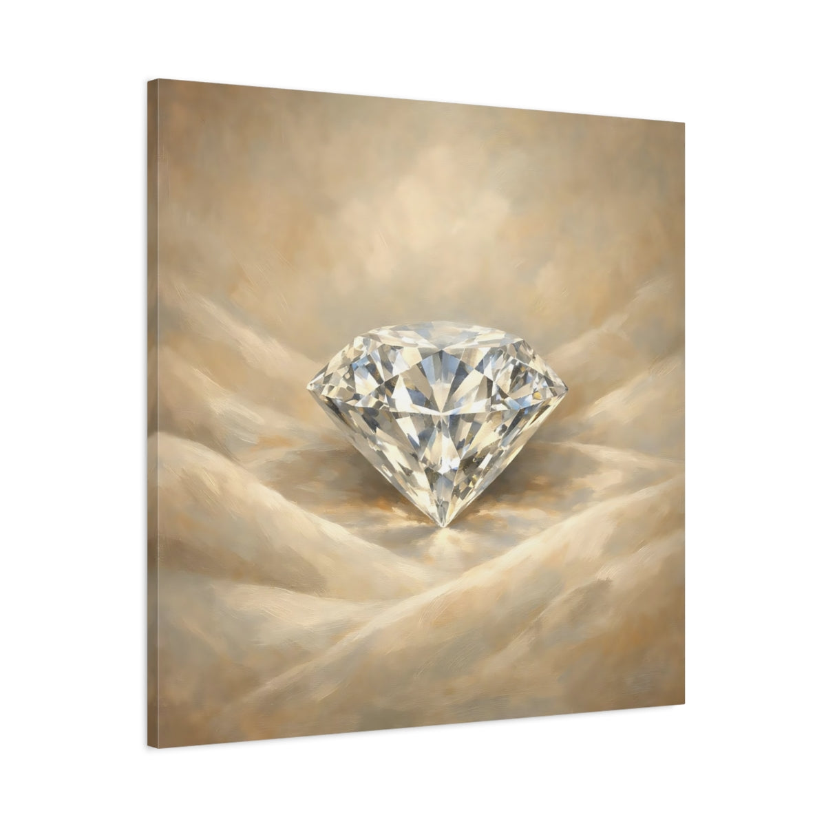 Side Mockup 2. Abstract Diamond Gold Diamond shown as stretched canvas wall art
