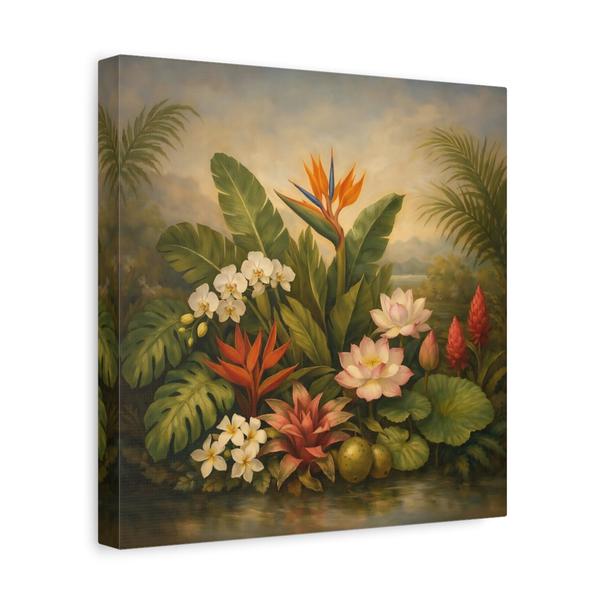 Side Mockup 8. Floral Tropical Flowers Tropical Floral shown as stretched canvas wall art