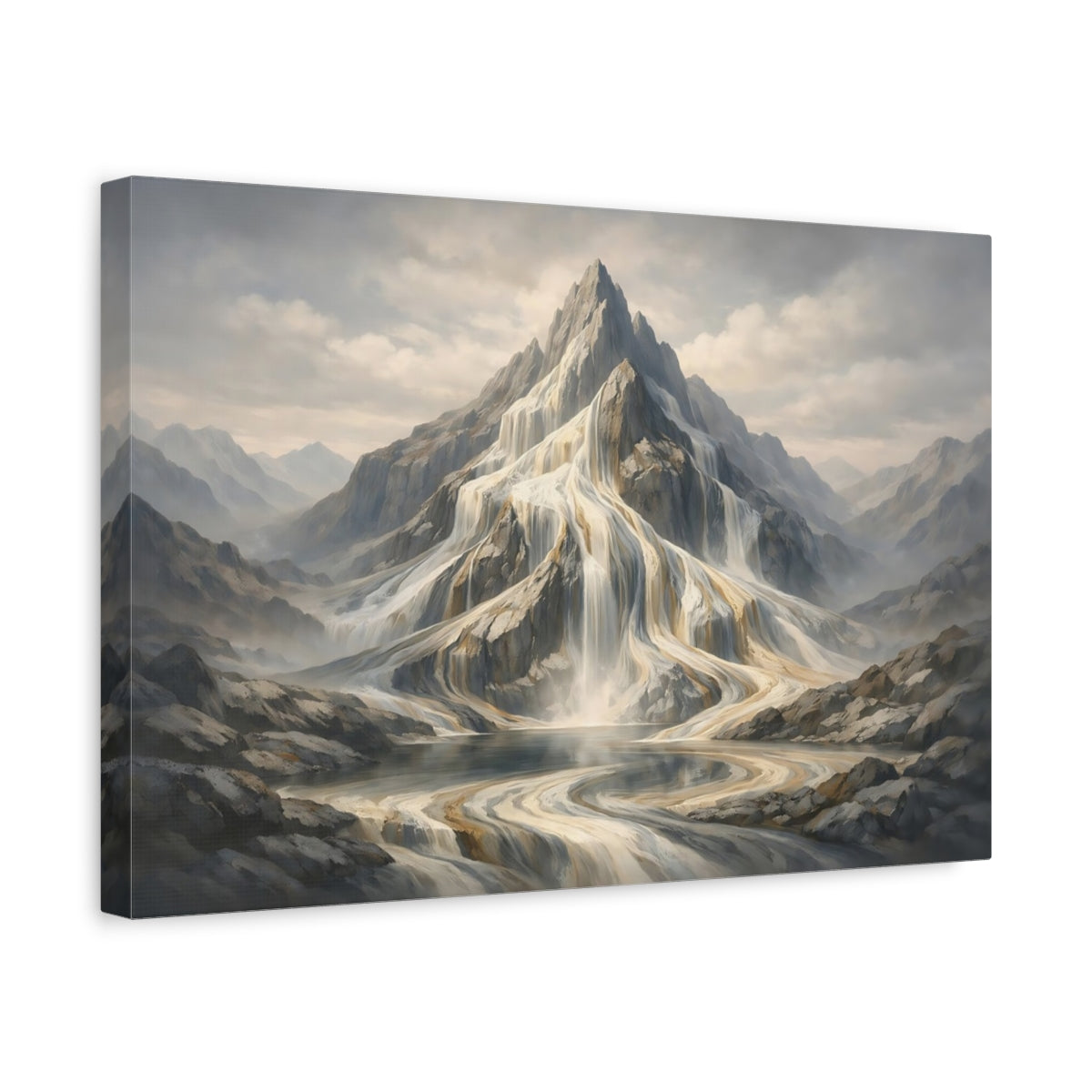 Mountain Neutral Waterfall Nature - Canvas Wall Art Print