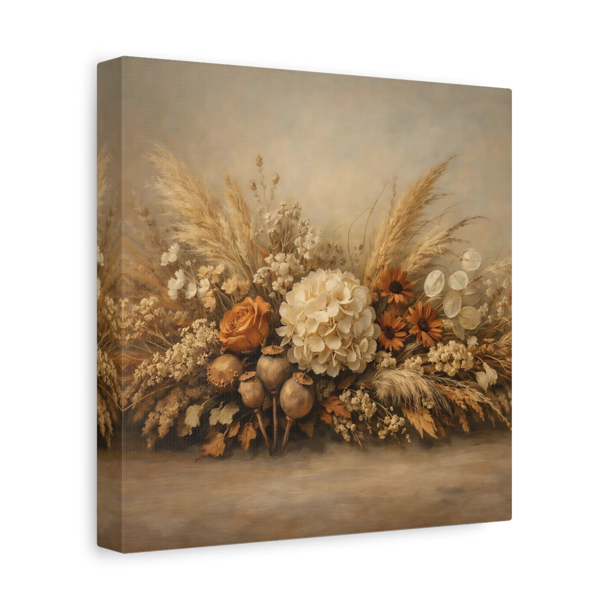 Side Mockup 9. Floral Floral Arrangement Neutral Tones shown as stretched canvas wall art