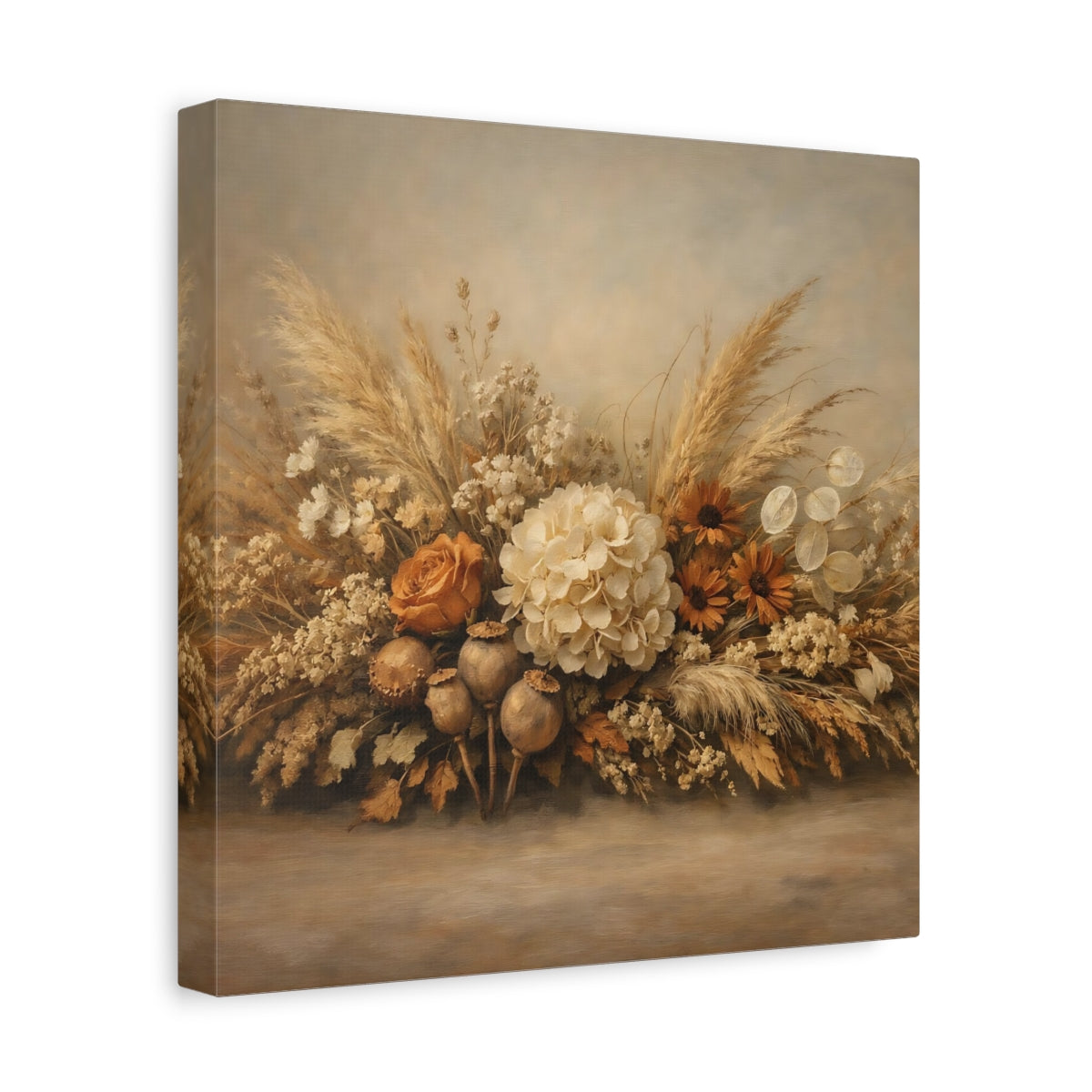Side Mockup 8. Floral Floral Arrangement Neutral Tones shown as stretched canvas wall art
