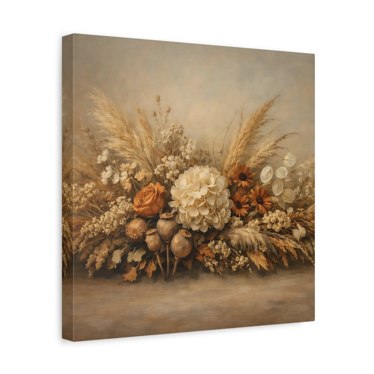 Side Mockup 7. Floral Floral Arrangement Neutral Tones shown as stretched canvas wall art